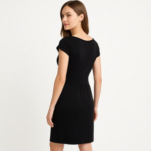 Ann Taylor LOFT Black Cap Sleeves Scoop Neck Pleated Waist ‎ Dress Sz 6